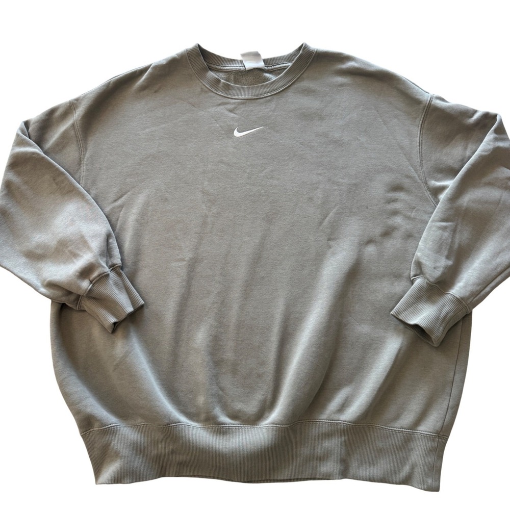 Nike Womens Oversized Fleece Crewneck Sweatshirt Sage Green Center Swoosh Large